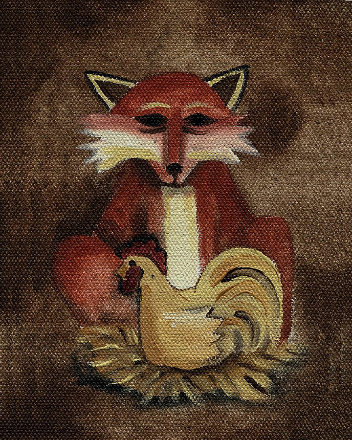 Fox and Hen Painting by Lisa Curry Mair