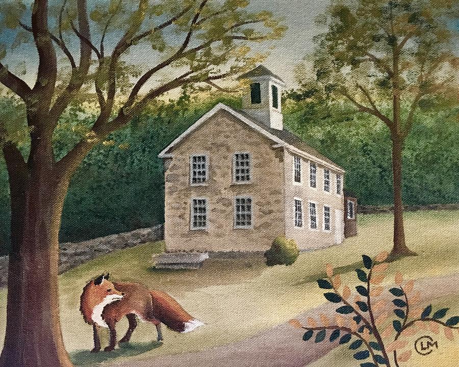 Fox and Schoolhouse Painting by Lisa Curry Mair