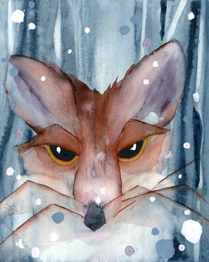Fox in the Evening Snow Painting by Dawn Derman