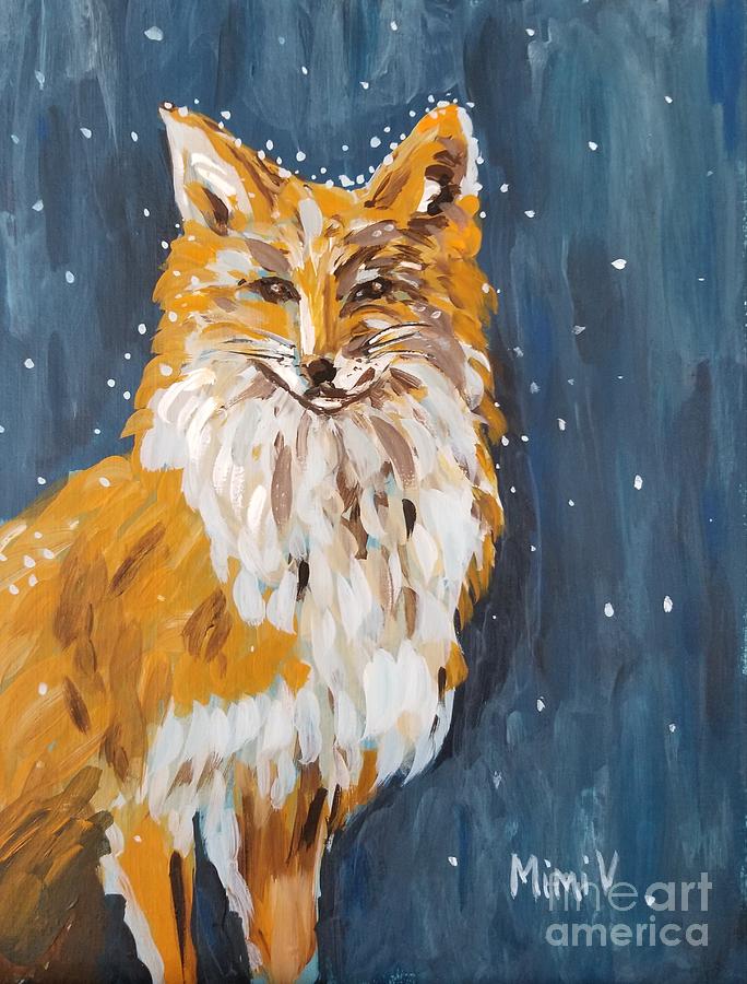Fox Winter Night Painting by Maria Langgle