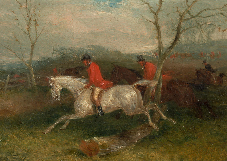 Foxhunting - Coming to a Fence Painting by William J Shayer