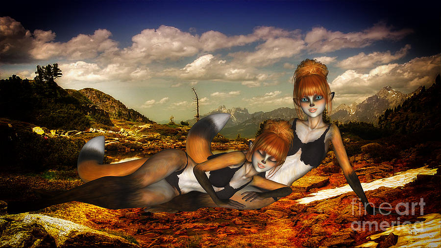 Foxy Sisters Digital Art by Diane K Smith