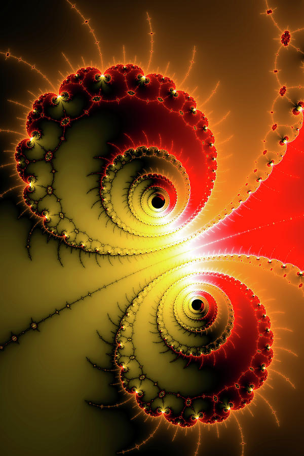 Fractal Eyes Yellow And Red Vertical Digital Art