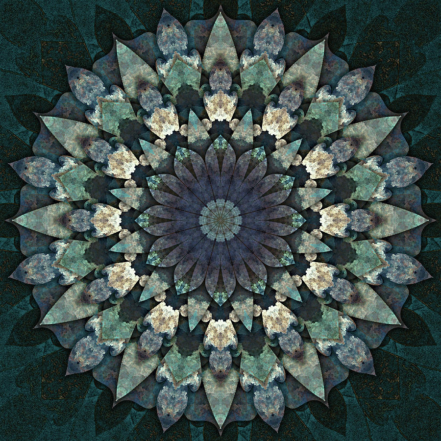 Pattern Mixed Media - Fractal Mandala 12 Blue by Delyth Angharad