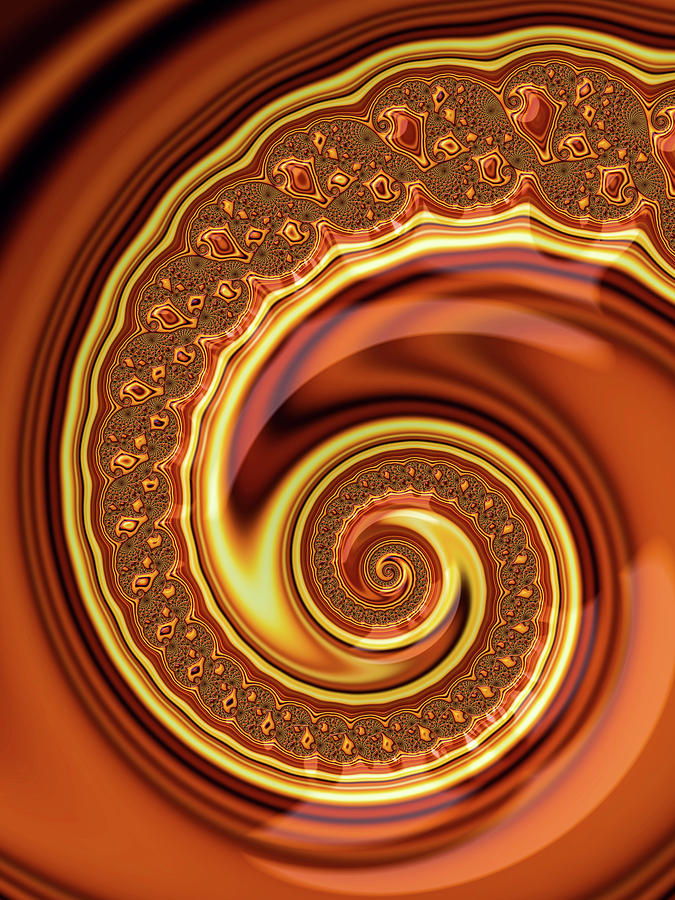 Abstract Digital Art - Fractal Spiral chocolate brown and golden tones by Matthias Hauser