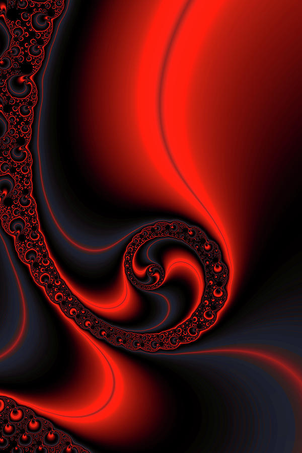 Abstract Digital Art - Fractal Spiral glowing red and black by Matthias Hauser
