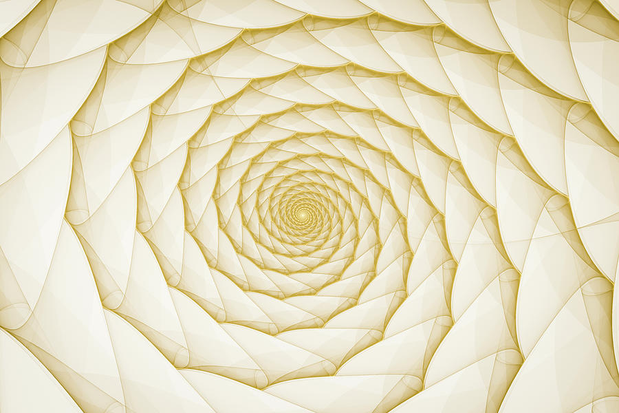 Abstract Digital Art - Fractal Spiral golden yellow white by Matthias Hauser