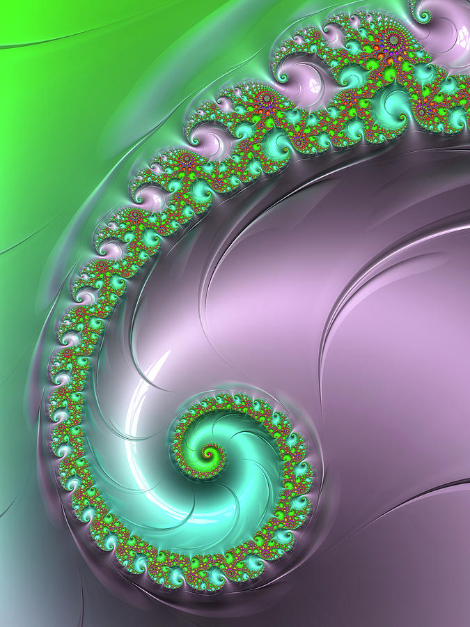 Abstract Digital Art - Fractal Spiral green plum turquoise by Matthias Hauser