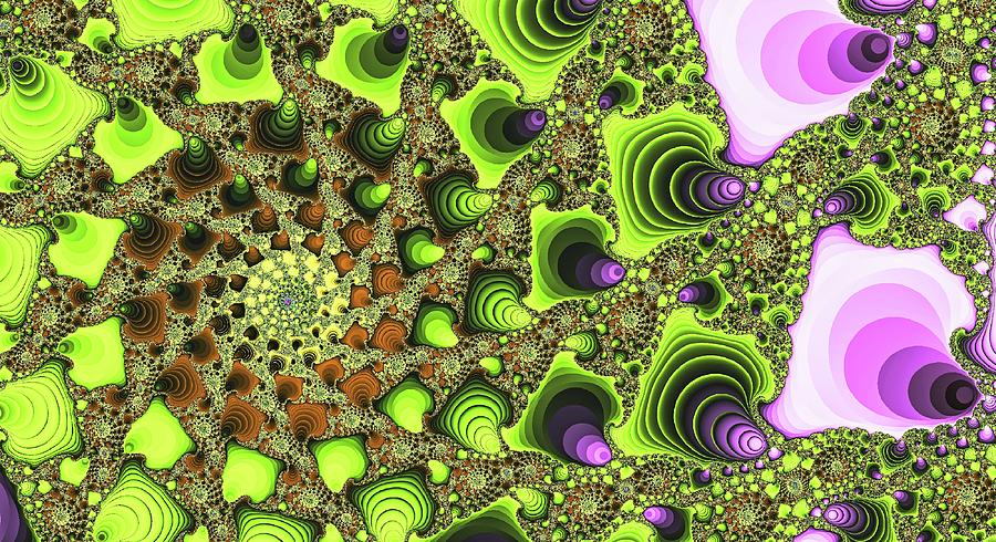 Fractal Spiral Mountains Green Digital Art by Don Northup