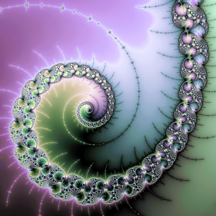 Fractal Spiral Purple Green And Blue Digital Art