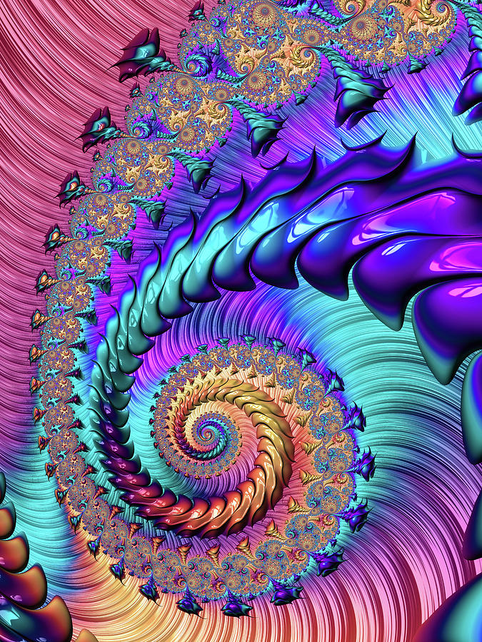 Fractal Spiral Purple Turquoise Red Digital Art