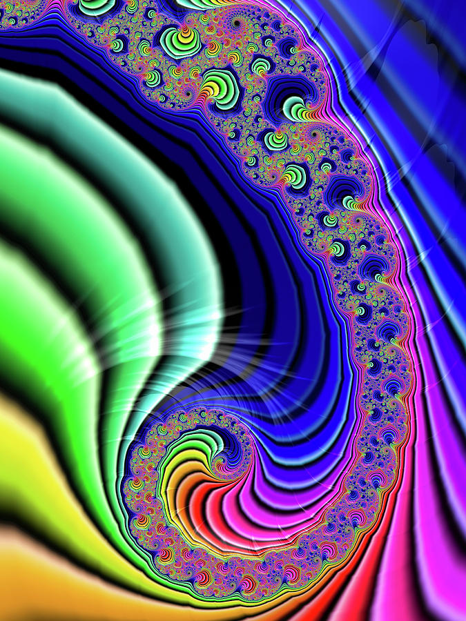 Abstract Digital Art - Fractal Spiral with colorful rainbow stripes by Matthias Hauser