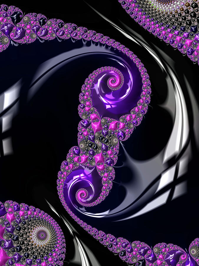 Abstract Digital Art - Fractal Spirals pink purple and black by Matthias Hauser
