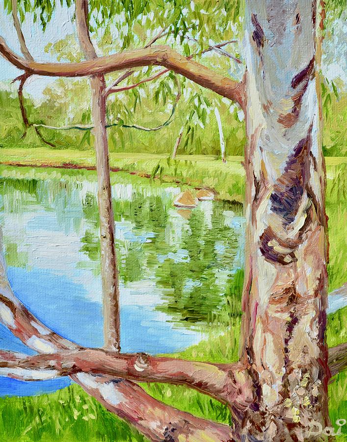 Framed Darebin Wetlands Painting by Dai Wynn