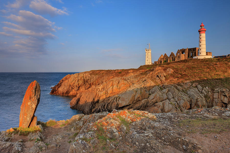 France, Brittany, Atlantic Ocean, Finistere, View Of The Saint Mathieu Lighthouse And Abbey, On The Same Named Point Near Le Conquet Village On The Brest Harbor Digital Art by Riccardo Spila