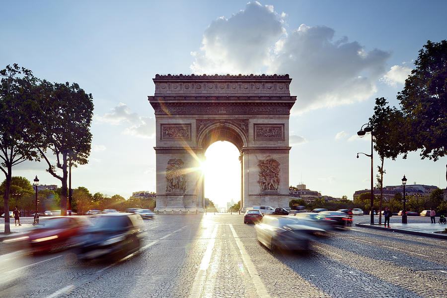 France, Ile-de-france, Paris, Champs Elysees, Arc De Triomphe, Ville De Paris, The Sun Sets Inside The Arc De Triomphe Digital Art by Francesco Carovillano
