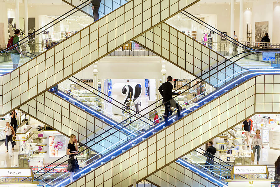 France, Ile-de-france, Paris, Ville De Paris, Le Bon Marche Department Store,  The Interior. Detail Of The Escalators Digital Art by Massimo Borchi -  Pixels