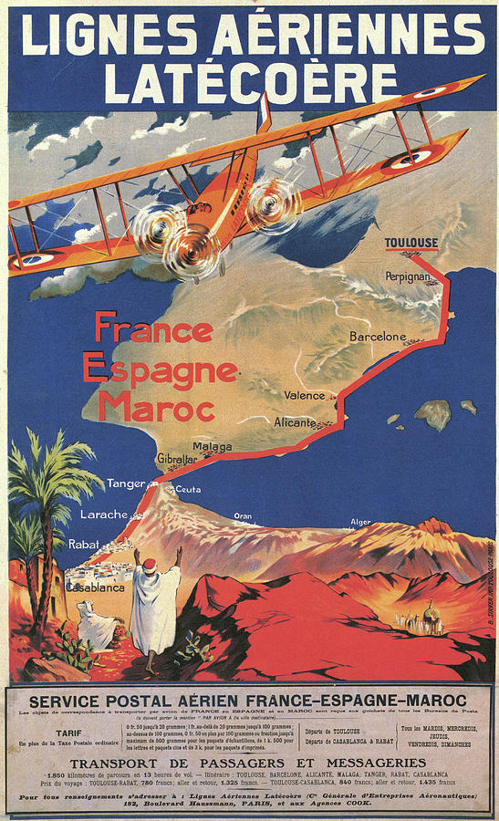 France Launches Commercial mail & Passenger service from France, Spain & Morocco. Painting by Unknown