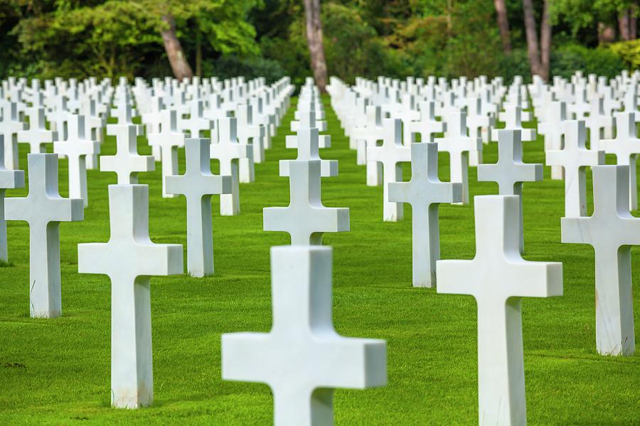 France, Normandy, Calvados, Colleville-sur-mer, The American Cemetery, Located On Top Of The Cliffs Overhanging Omaha Beach Digital Art by Olimpio Fantuz