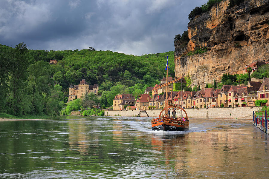 France, Nouvelle-aquitaine, Dordogne, Perigord, La Roque-gageac, View Of The Village, Built Under A Rocky Cliff Along A Bend Of The Dordogne River, One Of The Most Charming Villages Of France Digital Art by Riccardo Spila