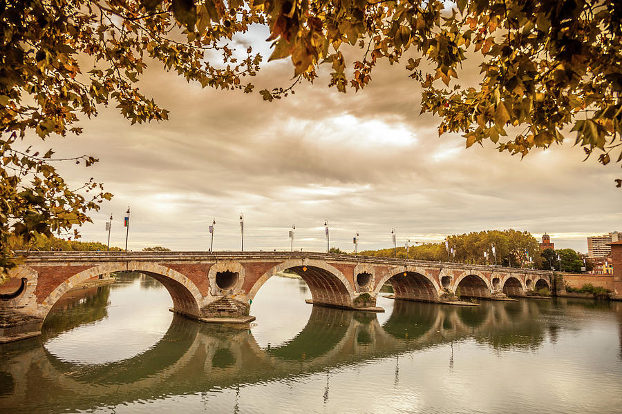 France, Occitanie, Toulouse, Haute-garonne, Pont Neuf And Garonne River At Sunset And Sky Cloudy Digital Art by Stefano Cellai