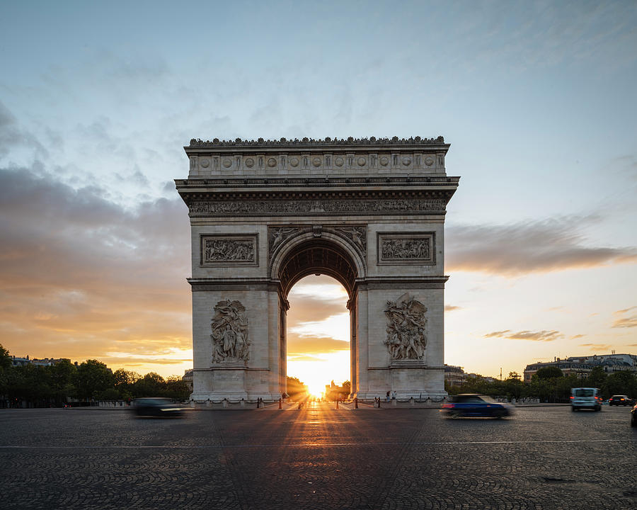 France, Paris, Champs Elysees, Arc De Triomphe, Champs-elysees, Sunset ...