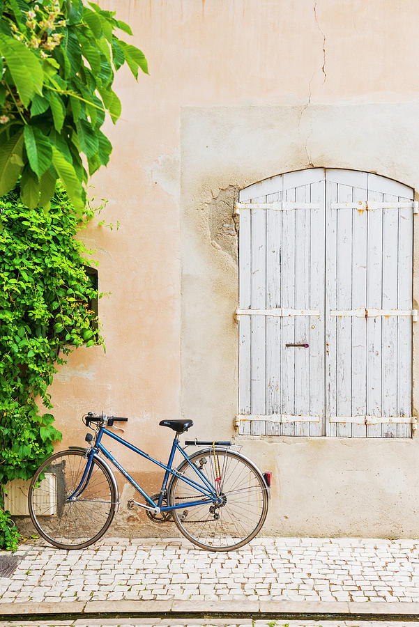France, Provence-alpes-cote Dazur, Saint-remy-de-provence, Bicycle And Shuttered Window Digital Art by Jordan Banks