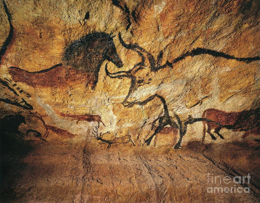 Prehistoric Painting - France, Reconstruction Of Bull Rock Paintings Of Lascaux Caves by Prehistoric
