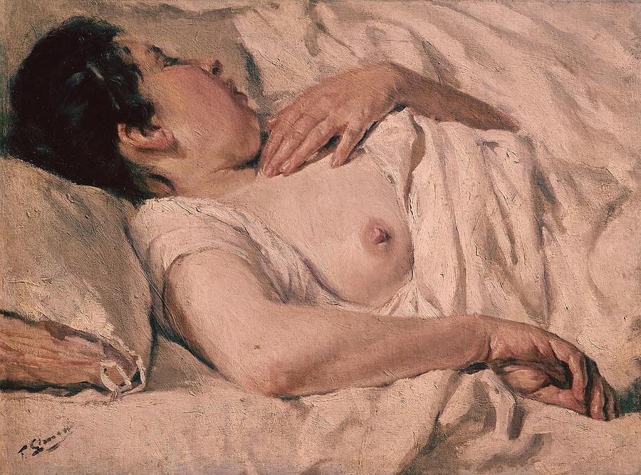 Francesc Gimeno Woman Sleeping. Date/Period Barcelona, ca. 1899. Painting. Oil on canvas. Painting by Francesc Gimeno