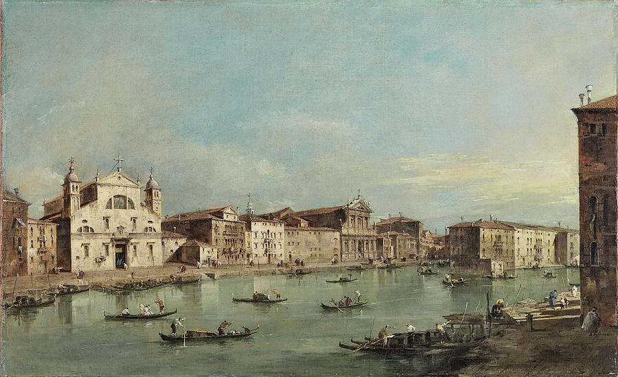 Francesco Guardi -Venice, 1712-1793-. The Grand Canal with Santa Lucia and Santa Maria di Nazaret... Painting by Francesco Guardi -1712-1793-