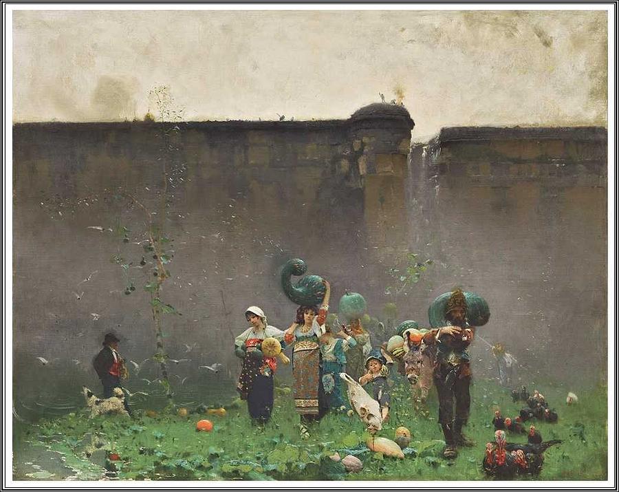 Francesco Paolo Michetti  1851-1929 , The Harvest of Pumpkins - 1873 Painting by Celestial Images