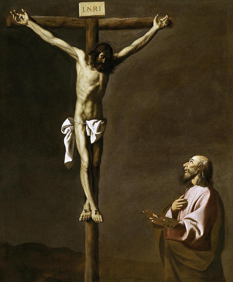 Francisco de Zurbaran / Saint Luke as a painter, before Christ on the Cross, Spanish School. Painting by Francisco de Zurbaran -c 1598-1664-