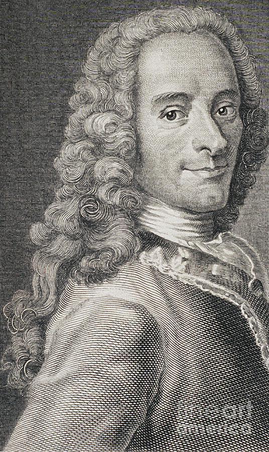 Portrait Drawing - Francois Marie Arouet de Voltaire by Maurice Quentin de la Tour