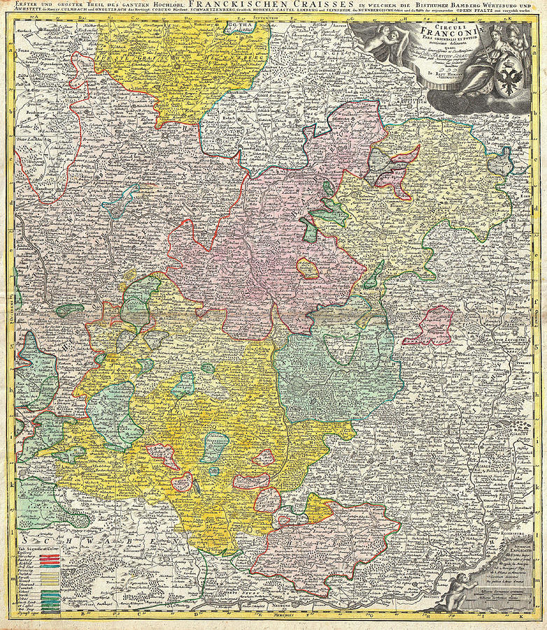 Franconia Germany Antique Map by Homann 1720 Drawing by History Prints ...