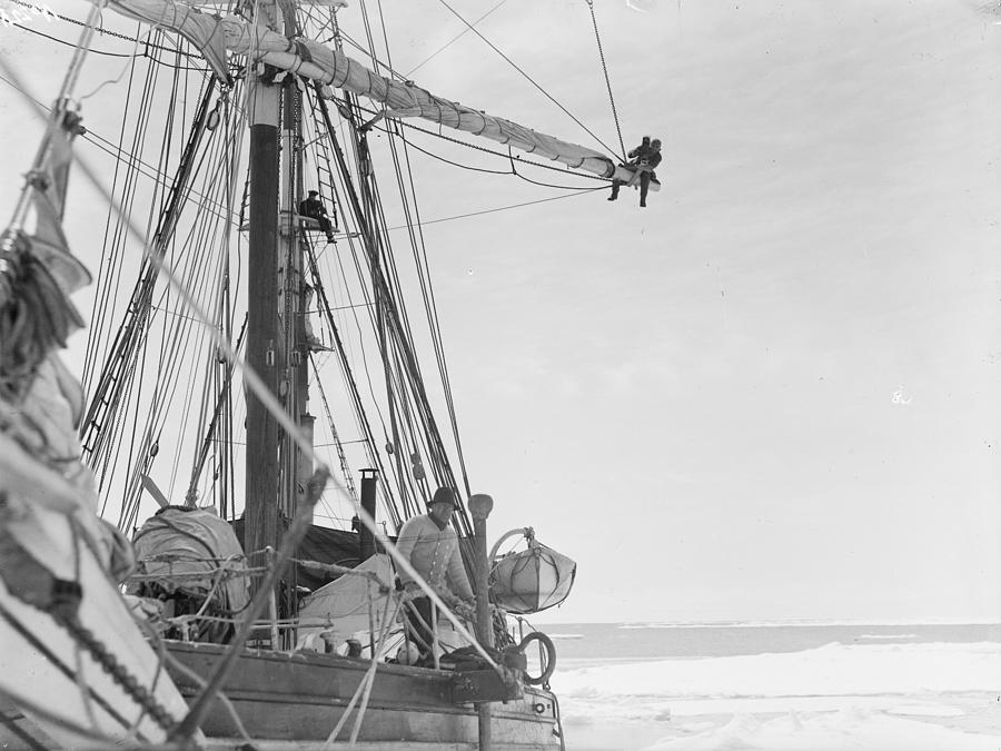Frank Hurley Aloft, Ernest Shackleton Photograph by Royal Geographical Society