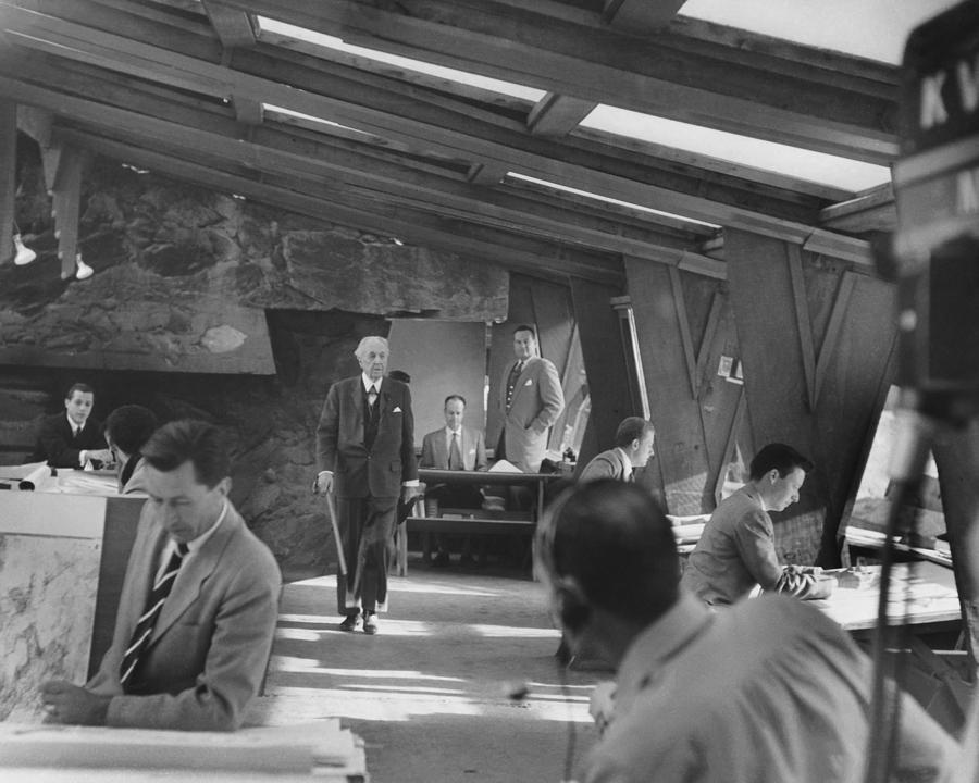 Black And White Photograph - Frank Lloyd Wright: The Boss At His Architecture Firm by Globe Photos