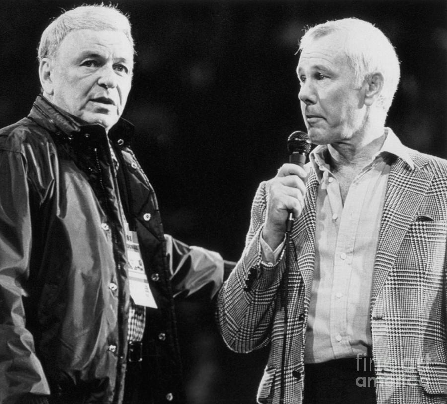 Frank Sinatra And Johnny Carson On Stage Photograph by Bettmann