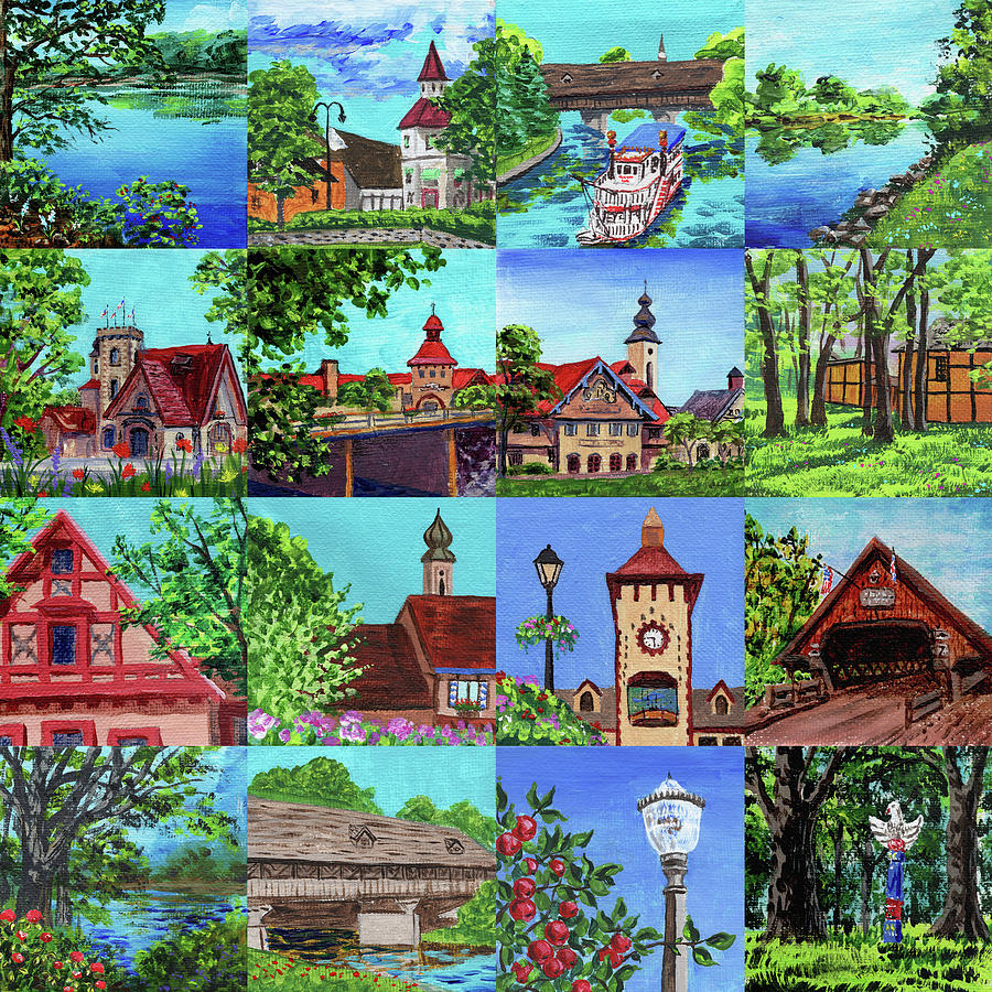 Frankenmuth Downtown Michigan Painting Collage I Painting