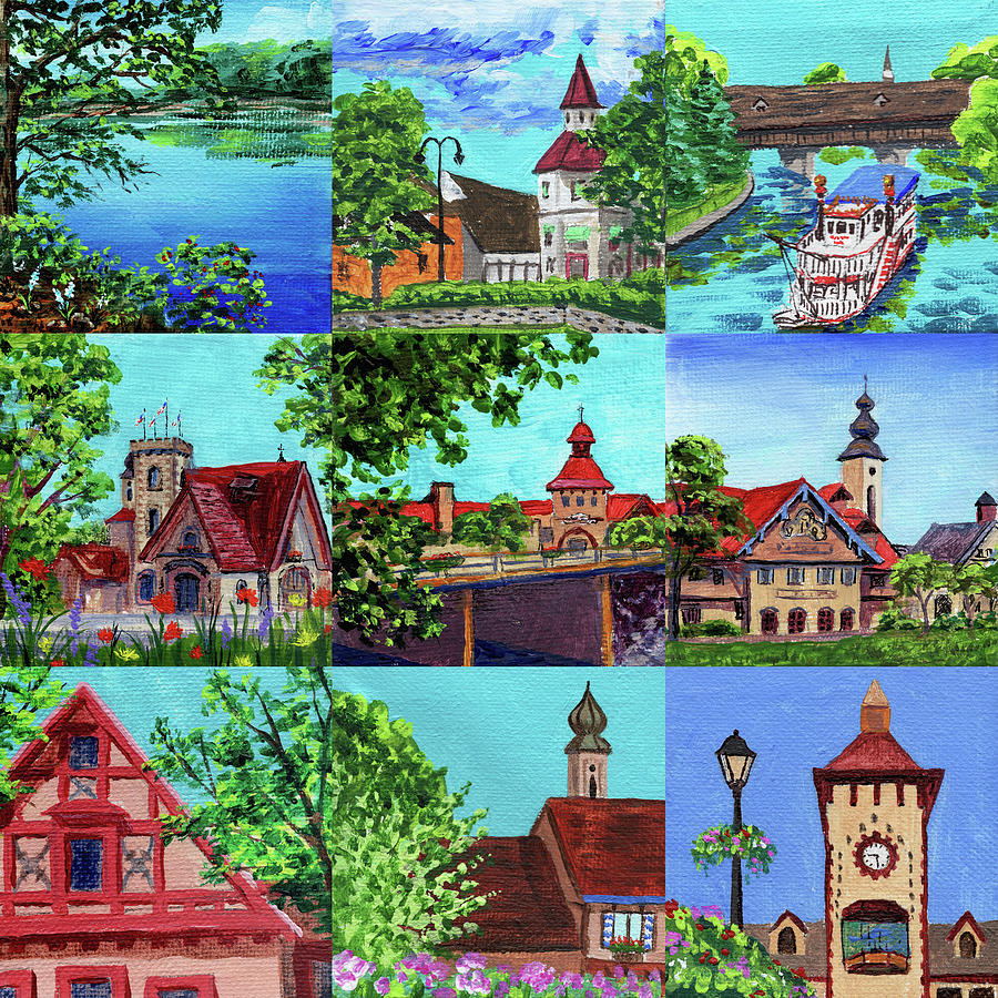 Frankenmuth Downtown Michigan Painting Collage II Painting