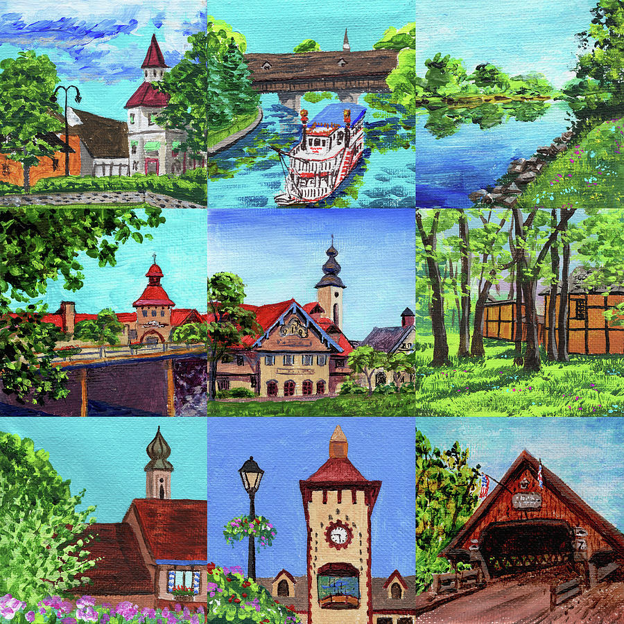 Frankenmuth Downtown Michigan Painting Collage IIi Painting