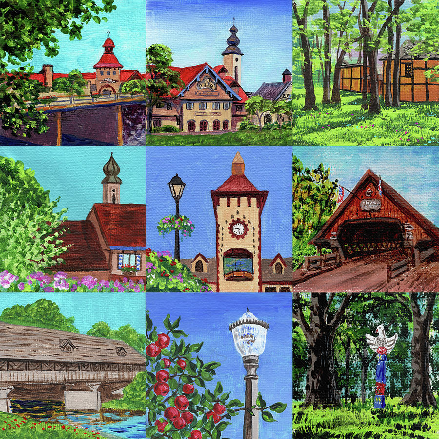 Frankenmuth Downtown Michigan Painting Collage Iv Painting