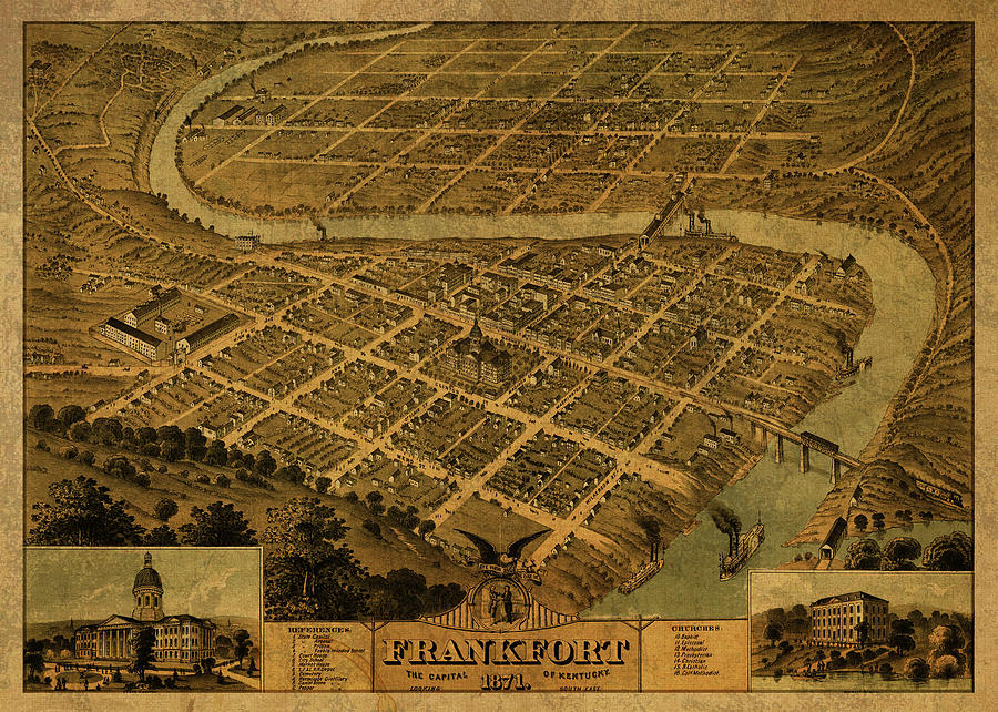 Vintage Mixed Media - Frankfort Kentucky Vintage City Street Map 1871 by Design Turnpike