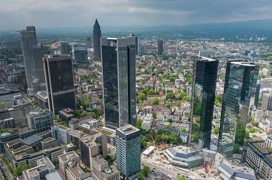 Frankfurt Downtown Skyscrapers Aerial Photograph by Fotovoyager