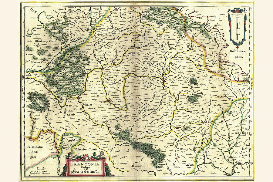 Map Painting - Frankfurt, Germany by Willem Janszoon Blaeu (Blau)