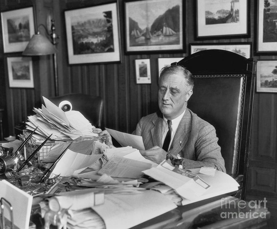 Franklin Roosevelt Reads Congratulations Photograph by Bettmann