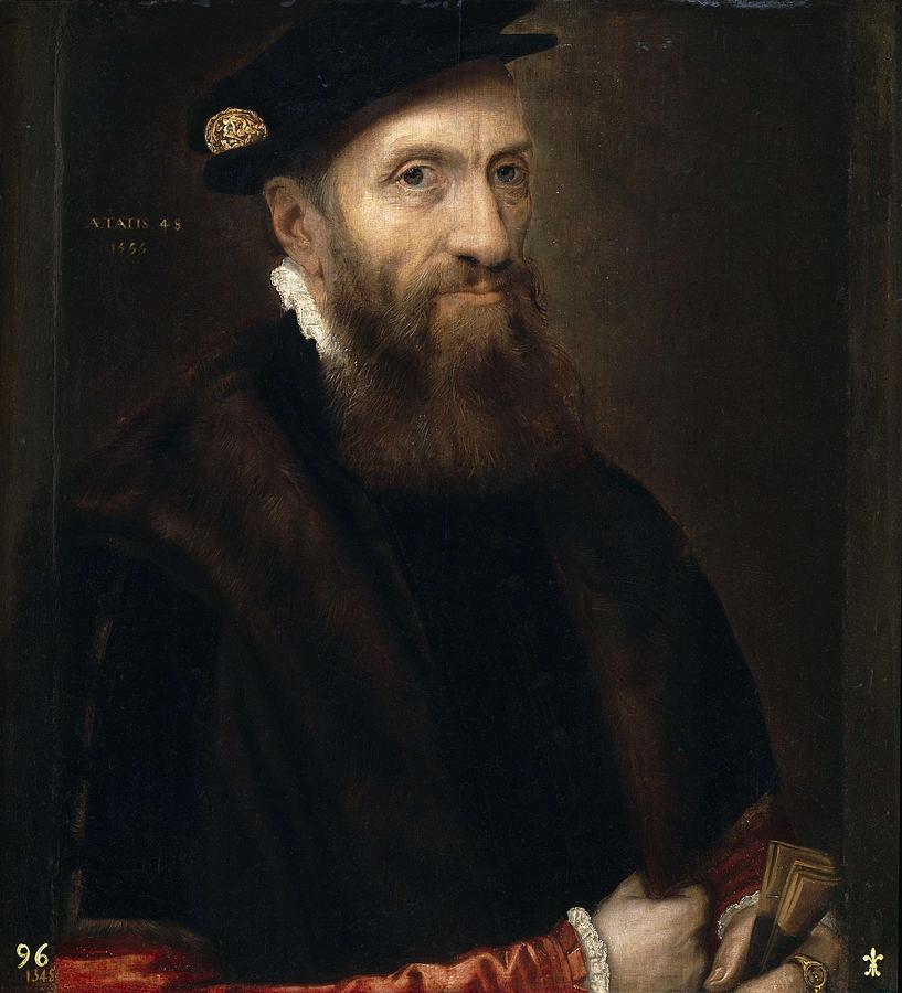 Frans Floris - Portrait of a 48-year old man  1555  Painting by Celestial Images