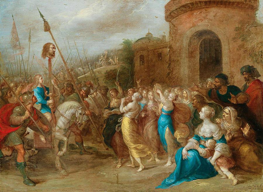 Flag Painting - Frans Francken II  Antwerp 1581-1642 The Triumph of David by Celestial Images