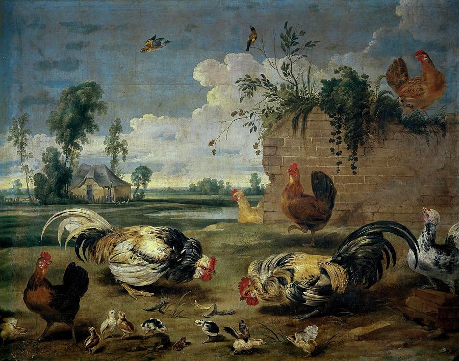 Frans Snyders / Fight of Cocks, 17th century, Flemish School, Oil on canvas. Painting by Frans Snyders -1579-1657-