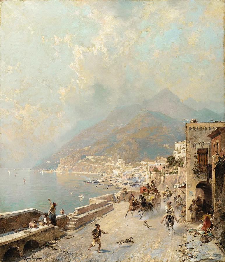 Franz-richard Unterberger View Of Amalfi Painting