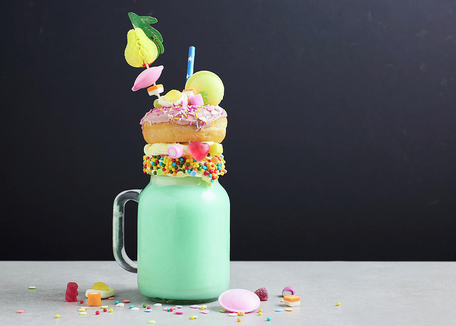 Freak Shake - Bubblegum Milkshake With Donut And Sweets Photograph by Amanda Stockley